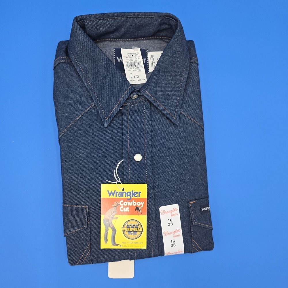 Vintage NWT Wrangler Cowboy Cut Pearl Snap Western Shirt 16 x 33 New Old Stock